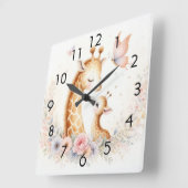 ストーリーブックウッドランドベビーズキリン&ベビー スクエア壁時計 (傾斜)