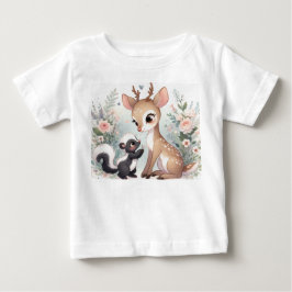 ストーリーブックウッドランドベビーズスカンクアンドディアー ベビーTシャツ