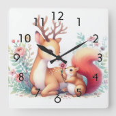 ストーリーブックウッドランドベビー鹿とチムンク スクエア壁時計 (正面)
