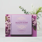 ストーリーブックカバーラベンダーバルミツワーパーティー 招待状 (スタンド正面)