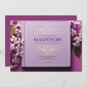 ストーリーブックカバーラベンダーバルミツワーパーティー 招待状 (正面/裏面)