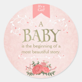 ストーリーブックガール赤ちゃんシャワーピンク金ゴールドシール ラウンドシール