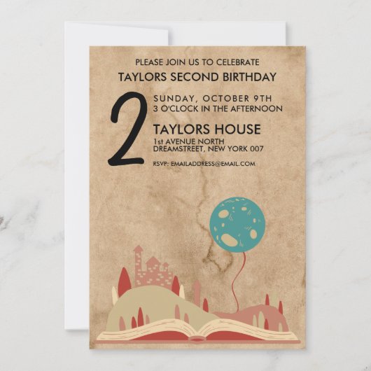 ストーリーブックキャッスル童話ヴィンテージ誕生日パーティー 招待状 (正面)