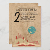 ストーリーブックキャッスル童話ヴィンテージ誕生日パーティー 招待状 (正面/裏面)