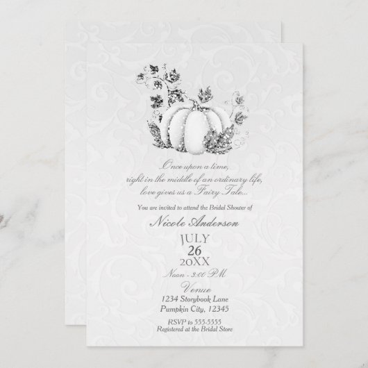 ストーリーブックシルバーホワイトパンプキンフェアリーブライダル 招待状 (正面/裏面)