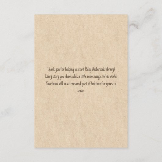 ストーリーブックテディベアセージtanヴィンテージブックスベビー エンクロージャーカード (裏面)