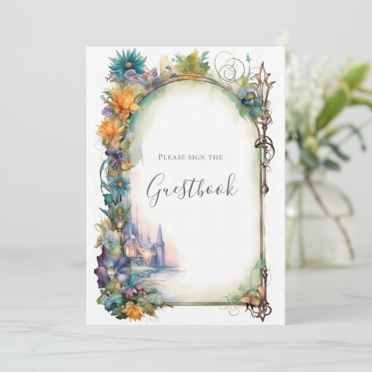 ストーリーブックドラゴン赤ちゃんシャワーの看板ゲストブック 招待状 (スタンド正面)