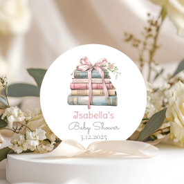 ストーリーブックニューチャプターピンクボウ女の子の赤ちゃんシャワー ラウンドシール