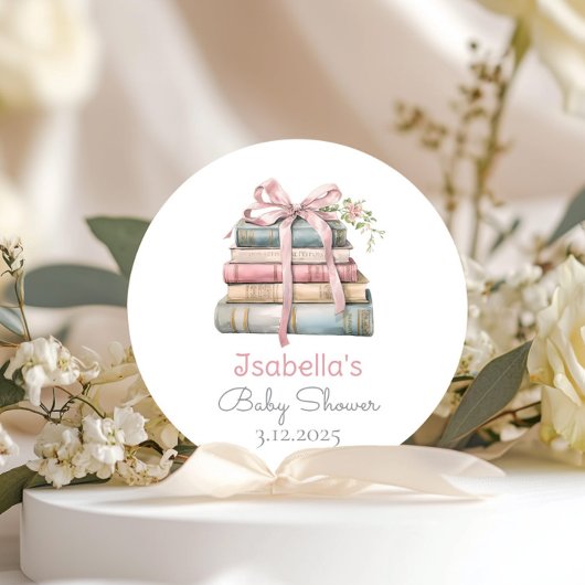 ストーリーブックニューチャプターピンクボウ女の子の赤ちゃんシャワー ラウンドシール