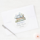 ストーリーブックニューチャプターブルーボウ男の赤ちゃんシャワー ラウンドシール (封筒)