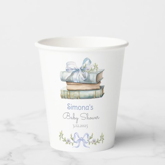 ストーリーブックニューチャプターブルーボウ男の赤ちゃんシャワー 紙コップ (正面)