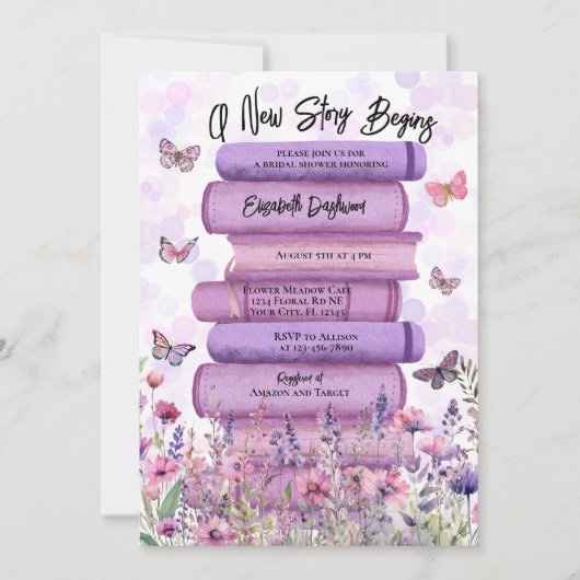 ストーリーブックバタフライワイルドフラワーズブライダルシャワー 招待状 (正面)