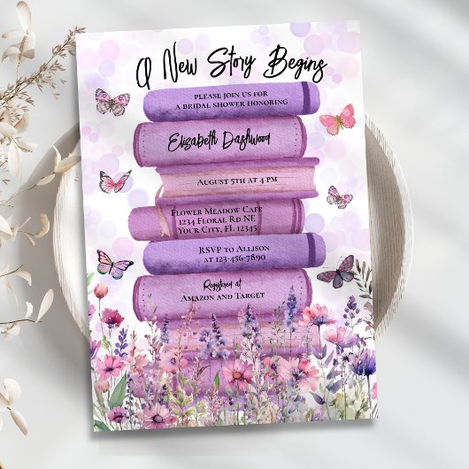 ストーリーブックバタフライワイルドフラワーズブライダルシャワー 招待状