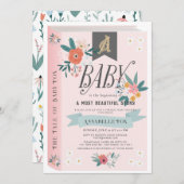 ストーリーブックピンクのフローラガールバーチャル赤ちゃんシャワー 招待状 (正面/裏面)