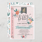 ストーリーブックピンクフローラガールベビーシャワーbyメール 招待状 (正面/裏面)