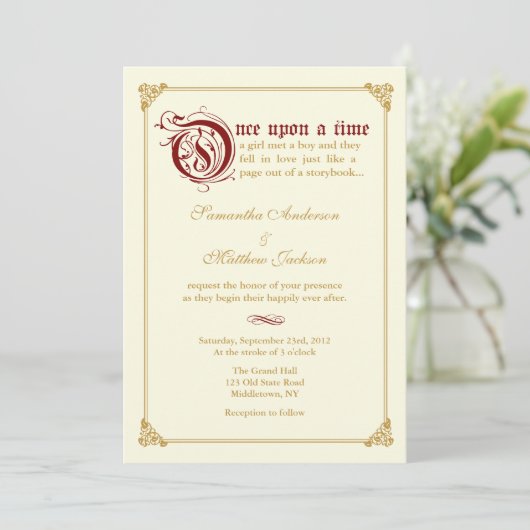 ストーリーブックフェアリータール結婚式招待状-赤/金ゴールド 招待状 (スタンド正面)