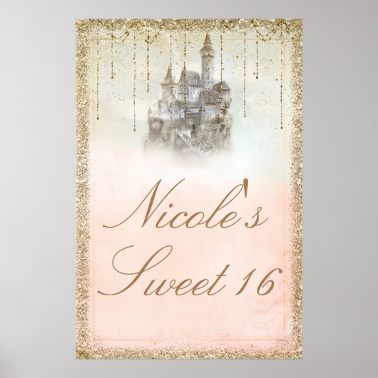 ストーリーブックフェアリープリンセス城金ゴールドグリッター ポスター (正面)