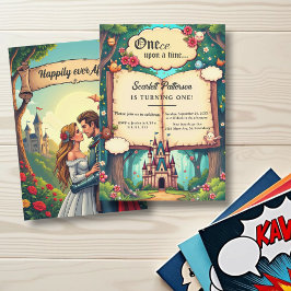 ストーリーブックフォレストウッドランド童話1歳の誕生日 招待状