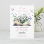 ストーリーブックフローラピンク新しいチャプター赤ちゃんシャワー 招待状 (スタンド正面)