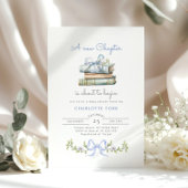 ストーリーブックブルーボウ新しいチャプター男の赤ちゃんシャワー 招待状