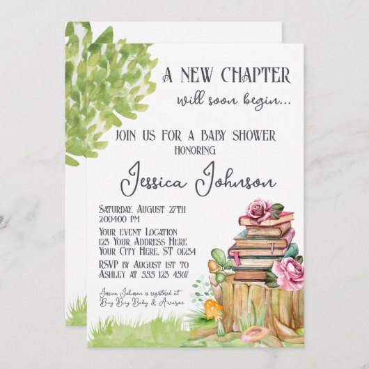 ストーリーブックベビーシャワー招待状新しいチャプターブック 招待状 (正面/裏面)