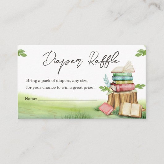 ストーリーブックベビーシャワー新しいチャプターおむつラッフル エンクロージャーカード (正面)