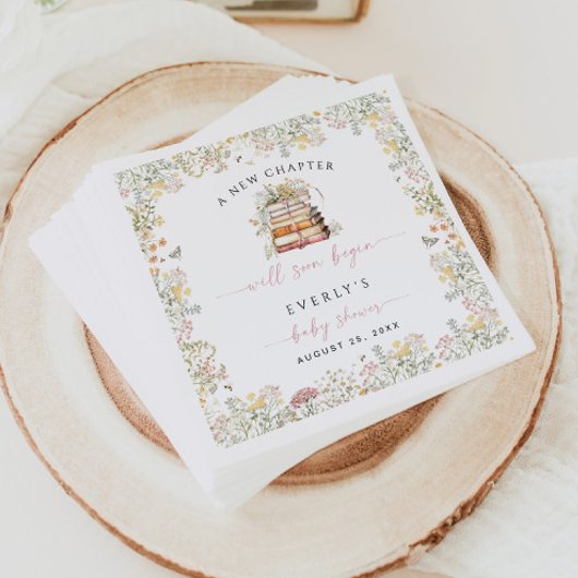 ストーリーブックベビーシャワー紙ナプキンガールワイルドフラワー スタンダードカクテルナプキン