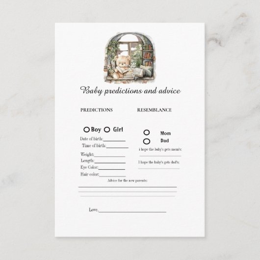 ストーリーブックベビー予測赤ちゃんシャワーゲームカード アドバイスカード (正面)