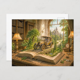 ストーリーブックページからのヴィンテージ車のドライブ シーズンポストカード