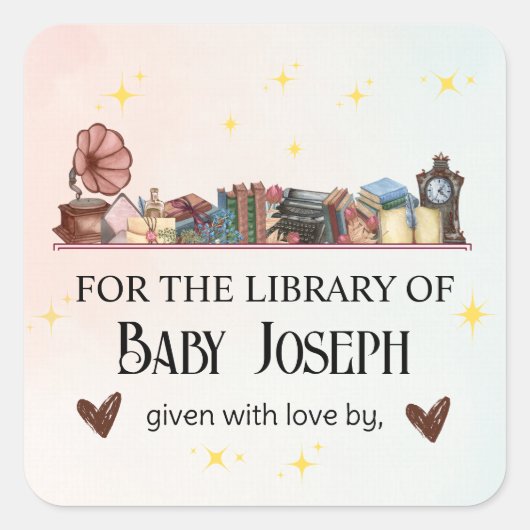 ストーリーブックライブラリー次章赤ちゃんシャワー スクエアシール (正面)