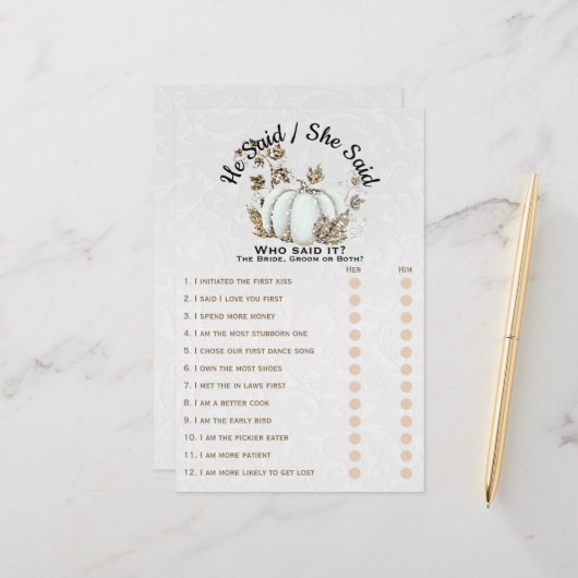 ストーリーブック金ゴールドホワイトカボチャブライダルシャワーゲーム (正面/裏面インサイチュ)