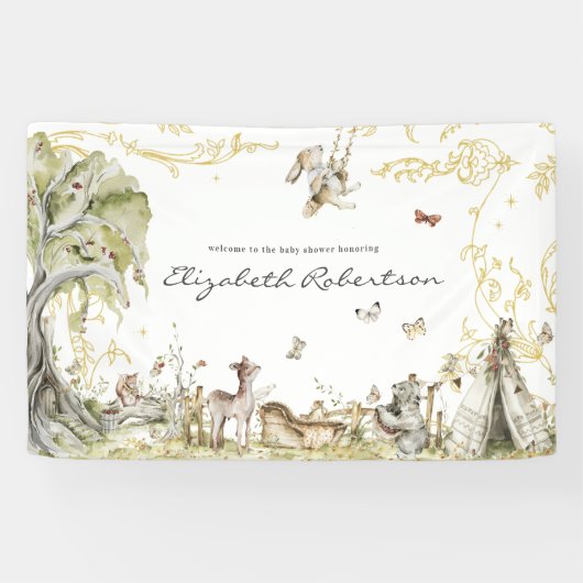 ストーリーブック |ウッドランド・フォレスト・ベビーシャワーへようこそ 横断幕 (横)