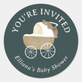 ストーリーブック・ウッドランド・フレンズ　ベイビーシャワーのご招待 ラウンドシール (正面)