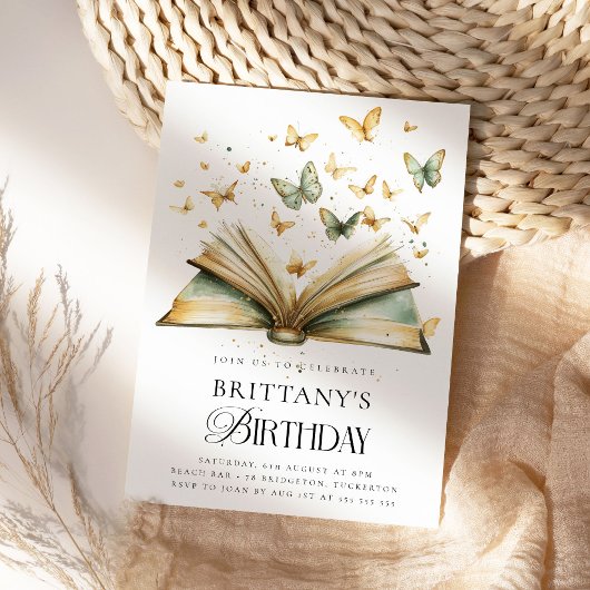 ストーリーブック&蝶の水彩誕生日パーティー 招待状