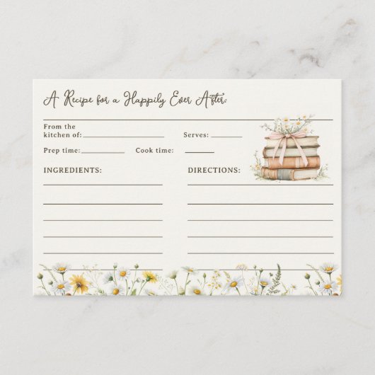 ストーリ素朴ブックフローラブライダルシャワーレシピ エンクロージャーカード (正面)