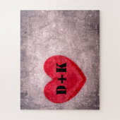 ストーンウォッシュハートモノグラムのパーソナライズ ジグソーパズル (縦)