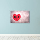 ストーンウォッシュハートモノグラムパーソナライズされた キャンバスプリント (インサイチュ (ウッドフロア))