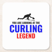 ストーンカーリングウィンターアイススポーツカーラーおもしろい スクエアペーパーコースター (正面)