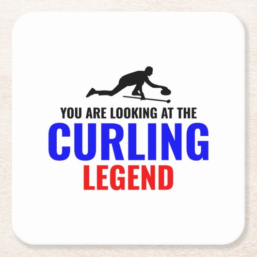 ストーンカーリングウィンターアイススポーツカーラーおもしろい スクエアペーパーコースター (正面)