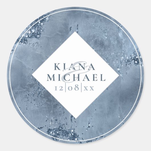 ストーングリッター結婚ズダスティブルーID647 ラウンドシール (正面)