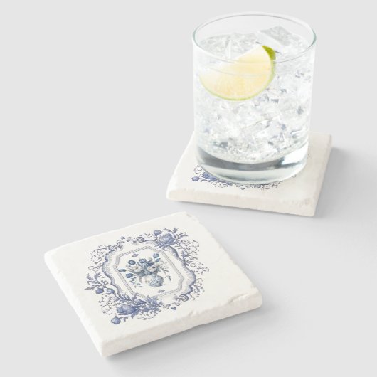 ストーンコースターデルフトブルーフローラ食器デコール ストーンコースター (横)