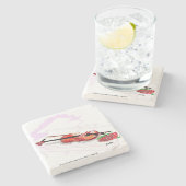 ストーンコースター：ピアノ、バラ付きバイオリン ストーンコースター (横)