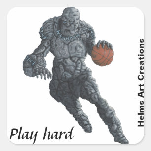 ストーンゴーレムバスケットボールスポーツファンタジーアートステッカー スクエアシール