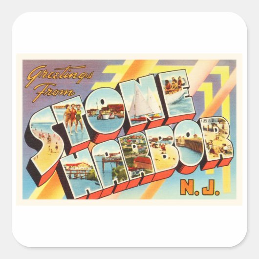 ストーンハーバーニュージャージーNJ旧ヴィンテージポストカード –  スクエアシール (正面)