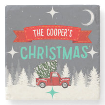 ストーンパーソナライズされたクリスマスツリーコースター