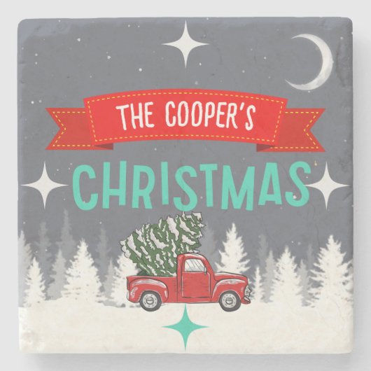 ストーンパーソナライズされたクリスマスツリーコースター ストーンコースター (正面)