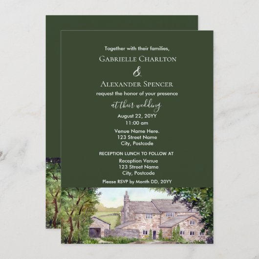 ストーンブリッジウォーターカラー結婚式招待状 招待状 (正面/裏面)