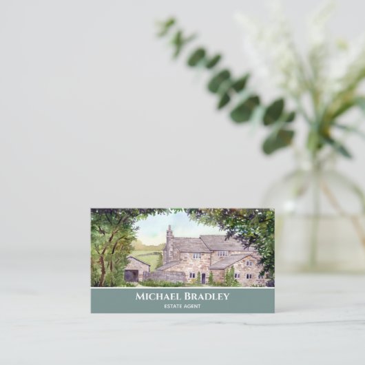 ストーンブリッジヨークシャーファームハウスウォーターカラー 名刺 (スタンド正面)