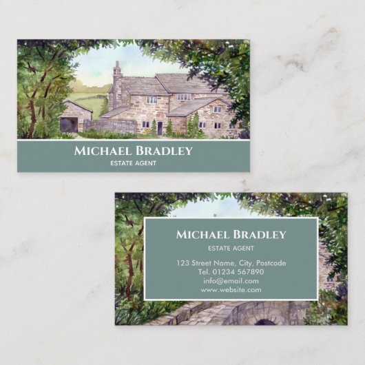 ストーンブリッジヨークシャーファームハウスウォーターカラー 名刺 (正面/裏面)