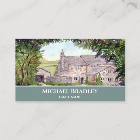 ストーンブリッジヨークシャーファームハウスウォーターカラー 名刺 (正面)